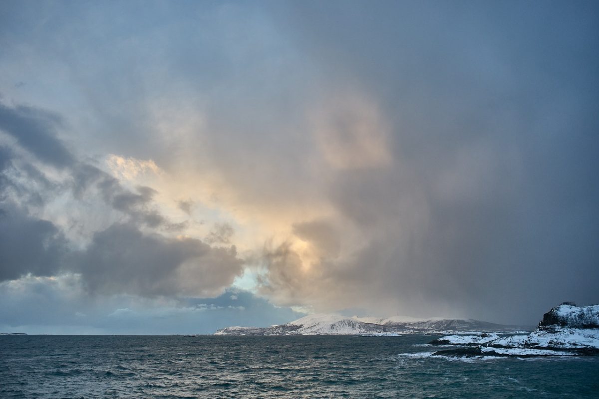sea, sky, cloud, winter, snow, landscape, wintry, dramatic, horizon, storm, sunrise, natural, view, open, norway, norwegian fjord, natural light, captivating, calm, journey