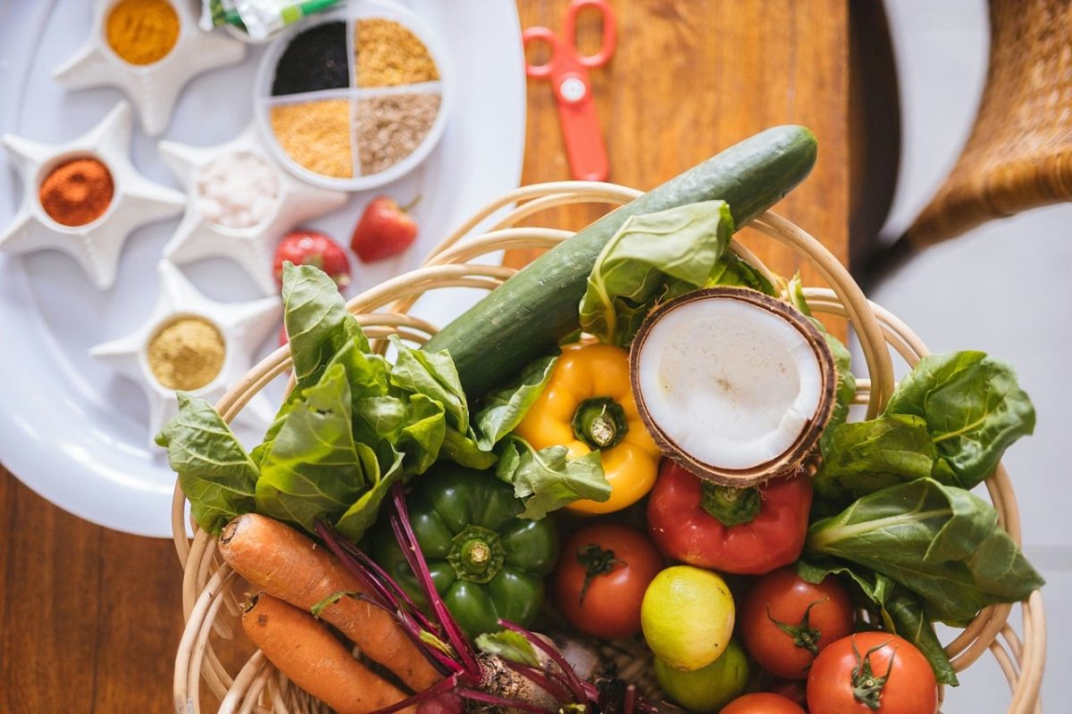 healthy eating, vegetables, pregnancy, pregnancy diet, coconut, carrot, tomato, green pepper, cucumber, health, nutrition, pepper, vitamin, grain, colorful food, red scissors, basket, lettuce, organic food, vitamins