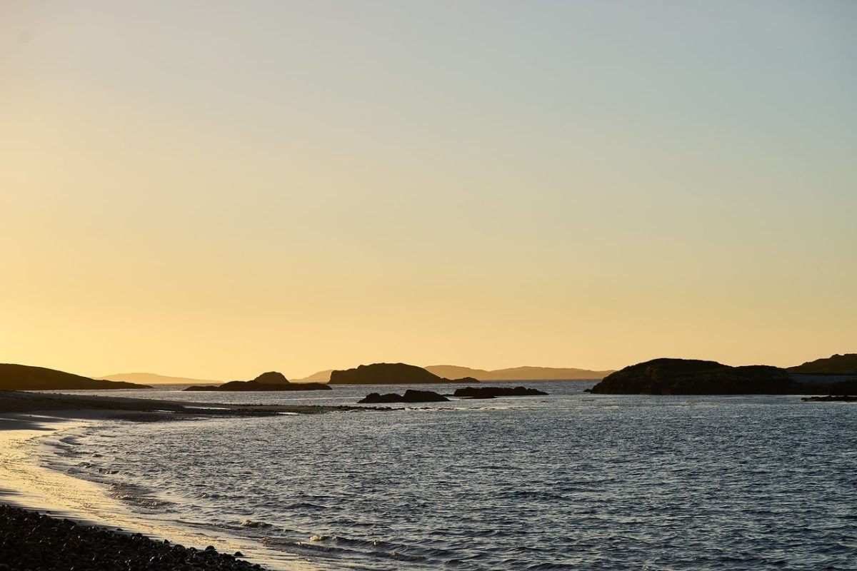 ocean, sunset, beach, water, marine, pebble beach, tranquility, nature, peace, windy, calm, rock, silhouette, island, horizon, afternoon, bay, landscape, sky, evening, coast