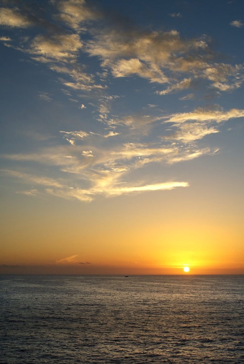 sunset, landscape, twilight, sea, horizon, ocean, nature, clouds, sky, sun, seascape, vista, dawn, water, lighting, calm, reflection, evening, beauty