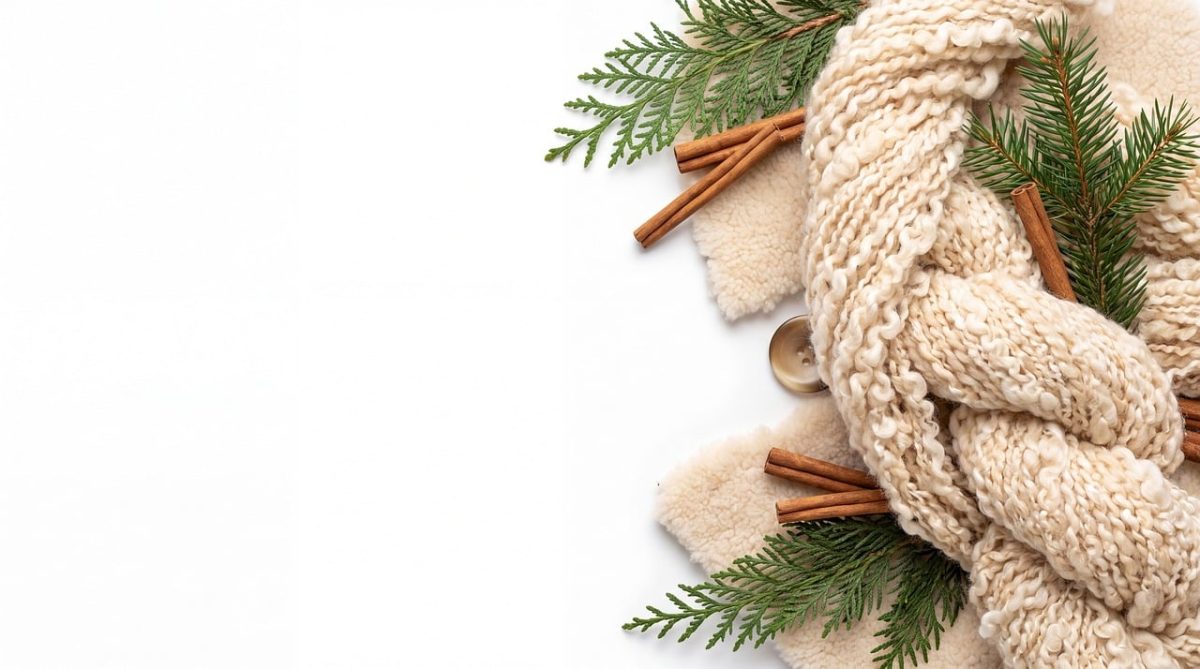 winter, sweater, knitting, cinnamon, natural decoration, needles, winter atmosphere, warm clothing, relaxation, textures, cozy, peaceful, calmness, christmas, candlelight, festive, hygge, rest, glowing effect, wooden background