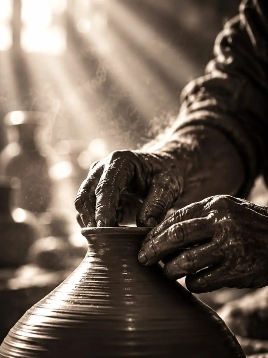 ceramics, potter, clay, craft, studio, handmade, art, texture, sun rays, artist, palm, artisanal, dirty, motion, artistic creation, open arms, contemplation, crafted