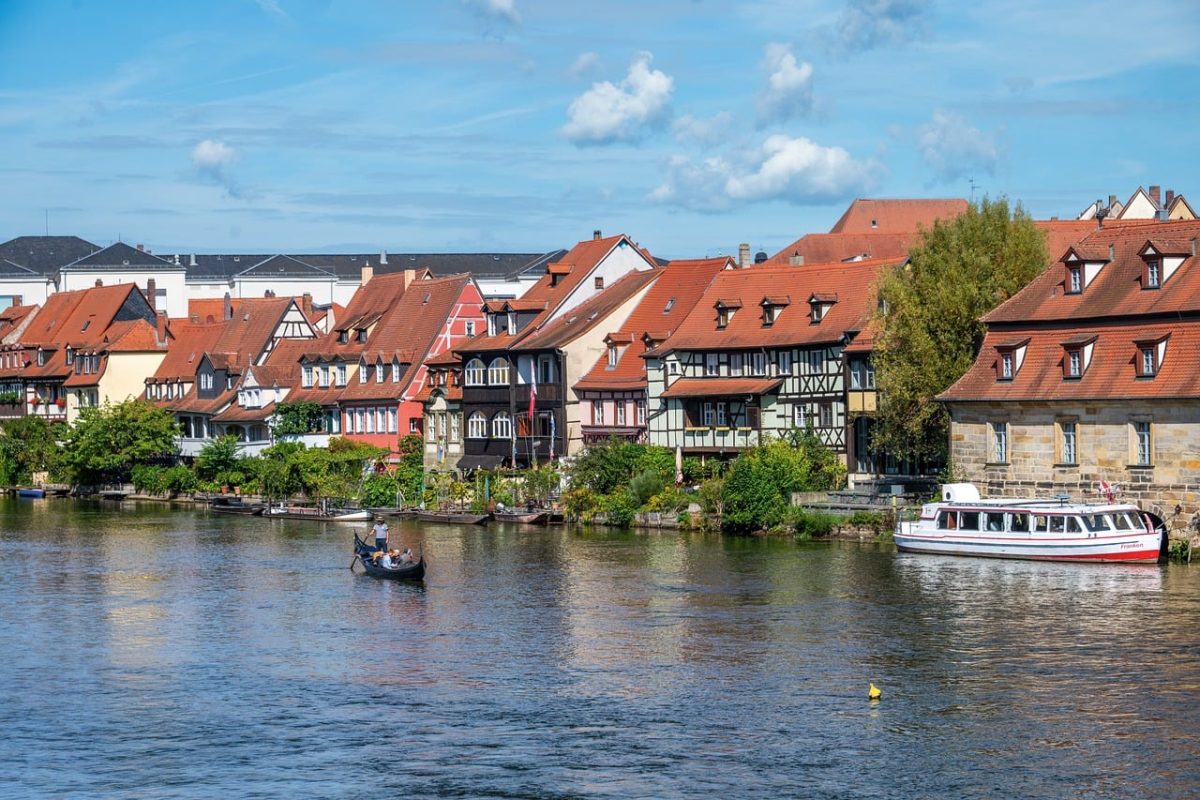 bamberg, river, boat, district, historical, half-timbered house, architecture, tourist, landmark, bridge, village, canal, recreational, summer, tradition, urban, green, panorama, shop, century