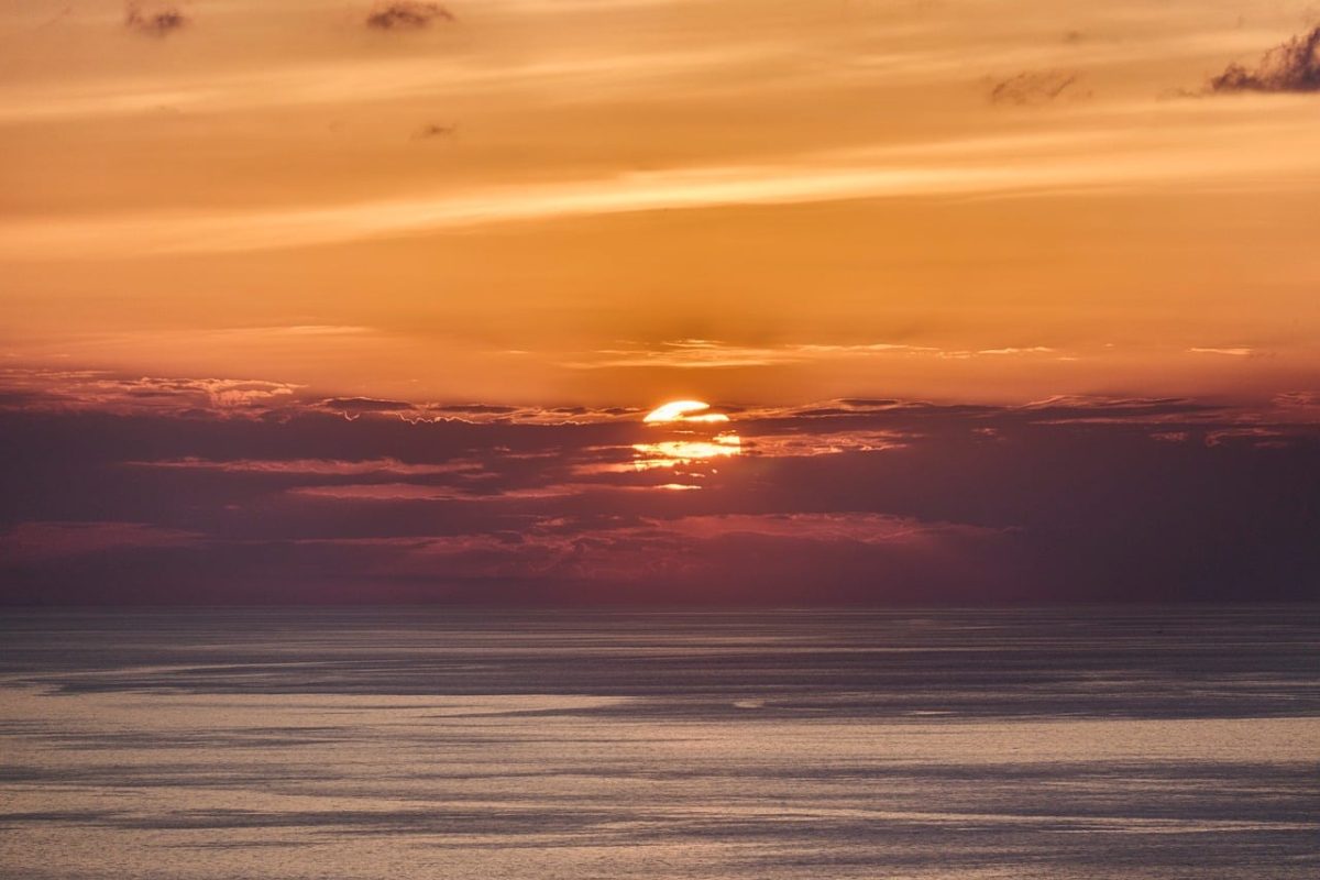 sunset, sea, sky, clouds, red sky, evening, calm, horizon, beauty, reflection, nature, romance, twilight, natural scenery, zen, calm ocean, orange, serenity, light