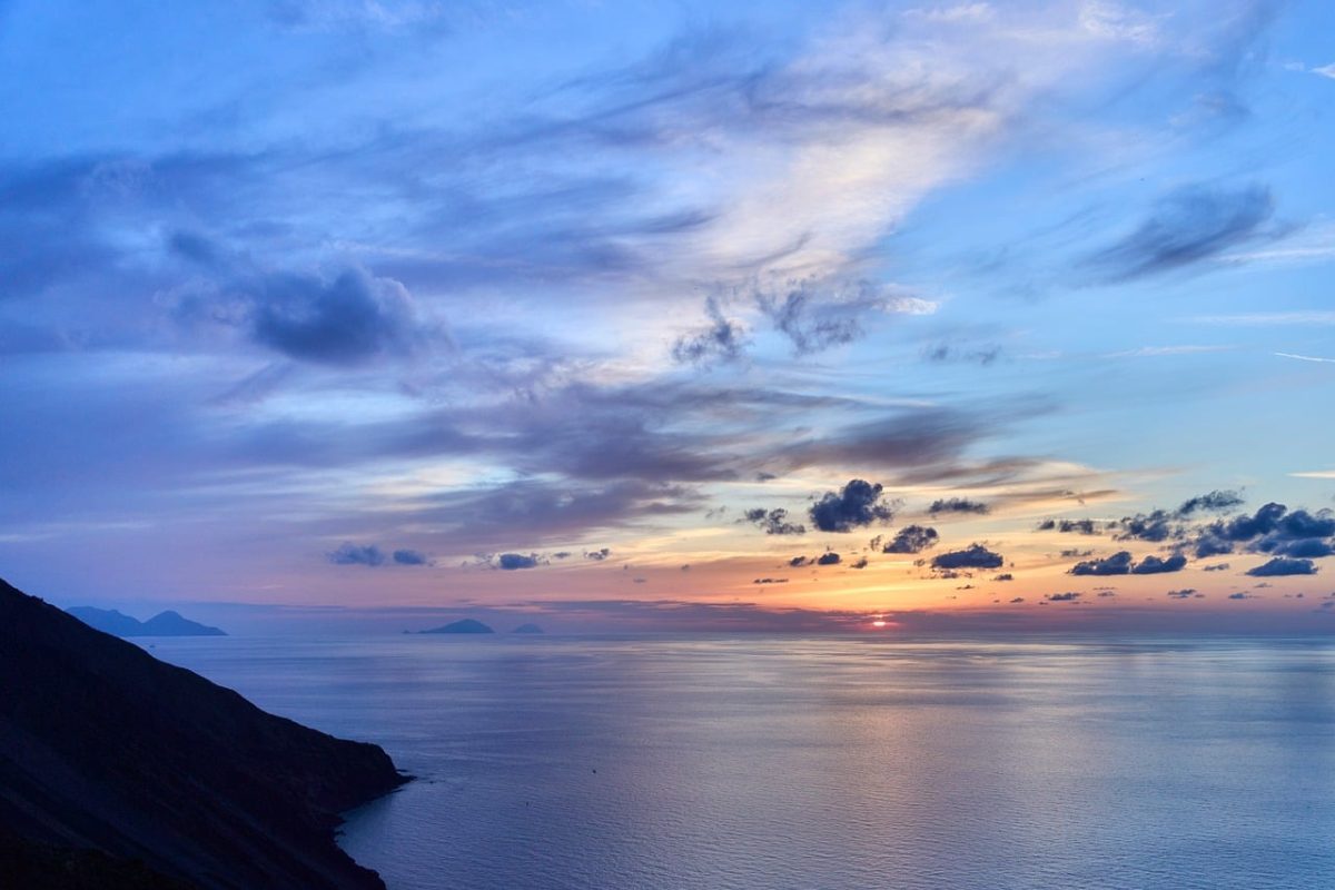 sea, coast, sunset, clouds, calm, mediterranean sea, silhouette, evening, horizon, nature, blue sky, cliff, reflection, tourism, relaxing, scenery, beautiful, clear, peace, summer