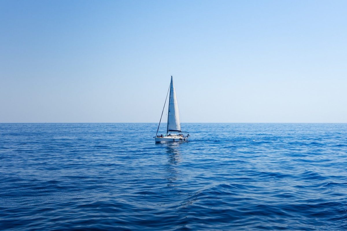 boat, sea, water, blue sky, ocean, sail, transportation, recreation, travel, solitude, calm, horizon, distance, telescope, sailing, tourist spot, freedom, nature, clean