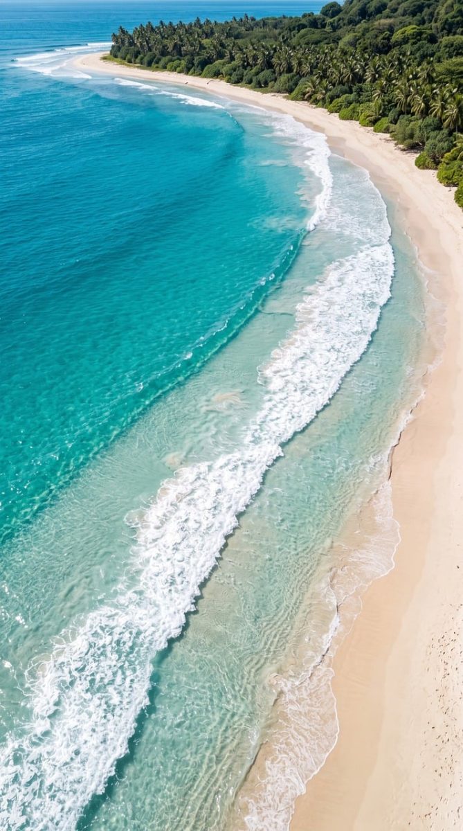 beach, sand, sea, water, coast, palm tree, tropical, waves, lagoon, calm, panoramic, sunny, nature, idyllic, exotic, serene, nature reserve, blue water, relaxation, vacation