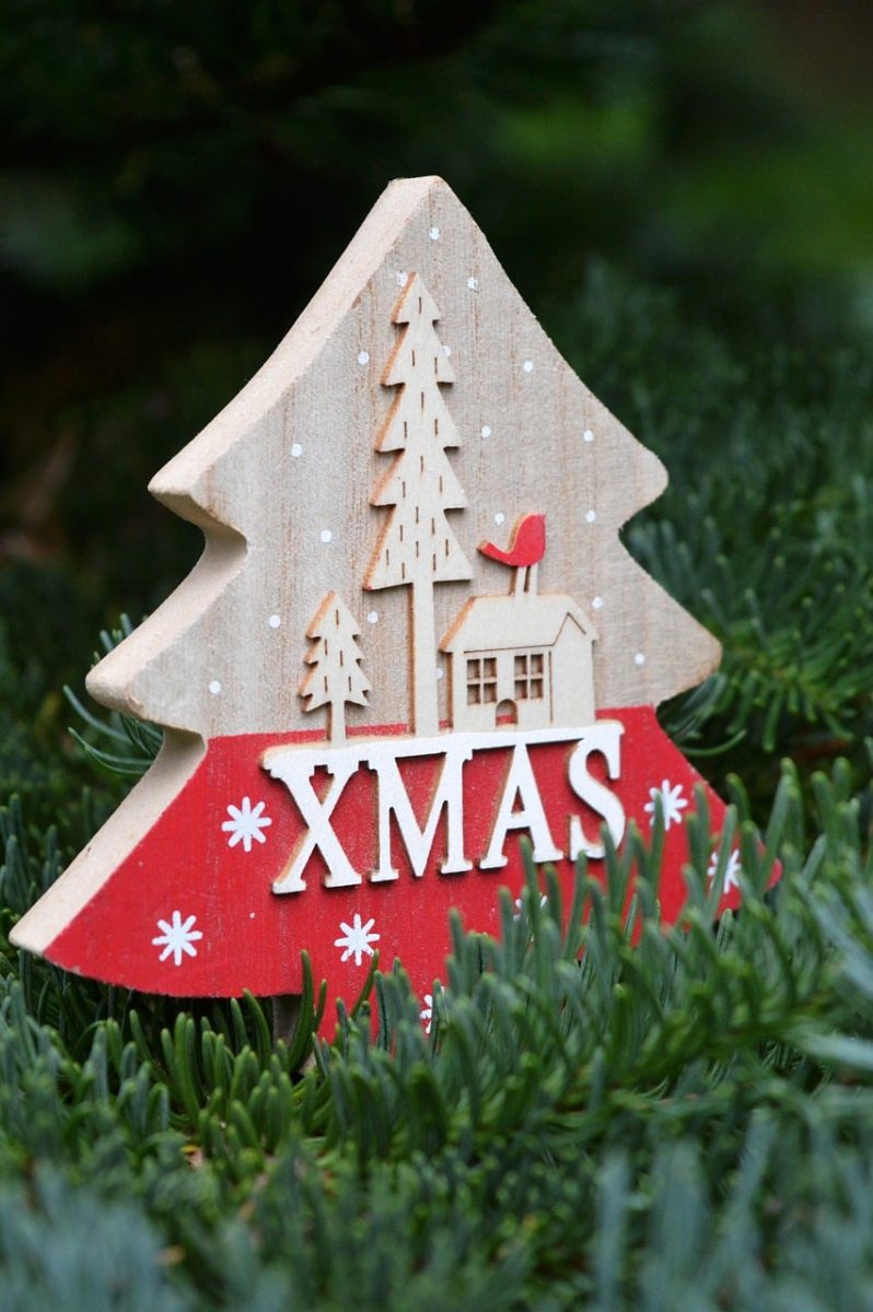 wood decoration, christmas tree, christmas greeting, advent season, christmas time, christmas decoration, fir branches, winter season, red color, holiday, winter holiday, snowflakes, template, christmas card, ornament, seasonal decoration, traditional, pine branches, host house, miniature landscape, xmas lettering