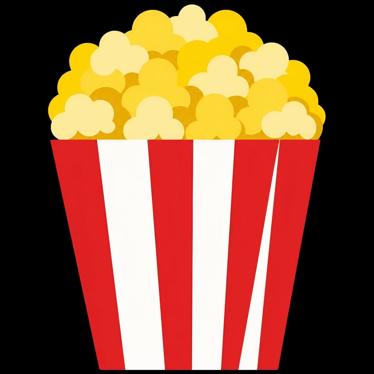 popcorn, red color, black background, yellow color, bucket, red and white stripe, cinema, movie night, snack, refreshment, corn, film, treat, bio component, cinema snacks, nibble, entertainment, kids party, fast food, fun evening