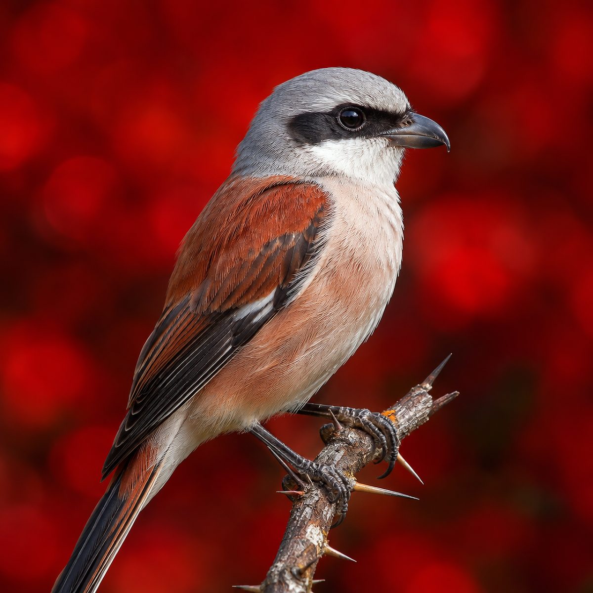 bird, red background, wooden branch, animal thumbs, ornithology, bird life, nature, wildlife, portrait, beautiful, detail, wild, ecological, environment, gray, reddish-brown, thrush, prey, bird of prey, grey-brown, avian