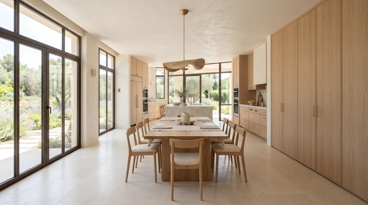 modern, architecture, design, interior, furniture, house, dining, light, window, wood, elegant, luxury, minimalism, space, open, room, natural, decoration, central, contemporary