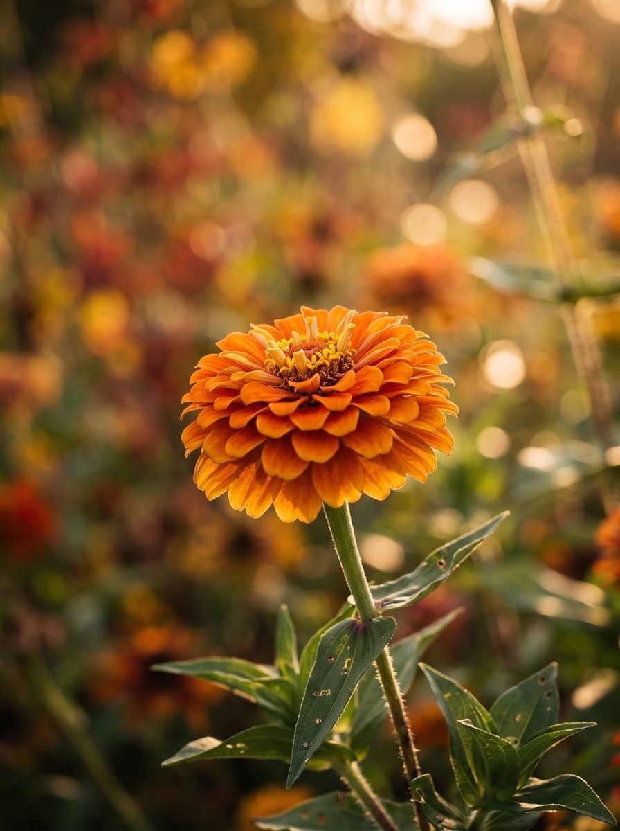 zinnia, flower, orange, macro, nature, garden, flower background, bokeh background, summery, flower wallpaper, beautiful flowers, vibrant colors, leaf, detail, sunlight, beauty, outdoor, bright, nature's art, colorful, fresh, botany, ecology, floral beauty
