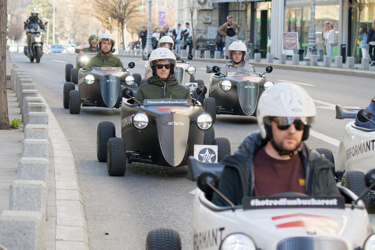 mini cars, vehicles, drivers, boulevard, urban, entertainment, relaxation, fun, men, helmets