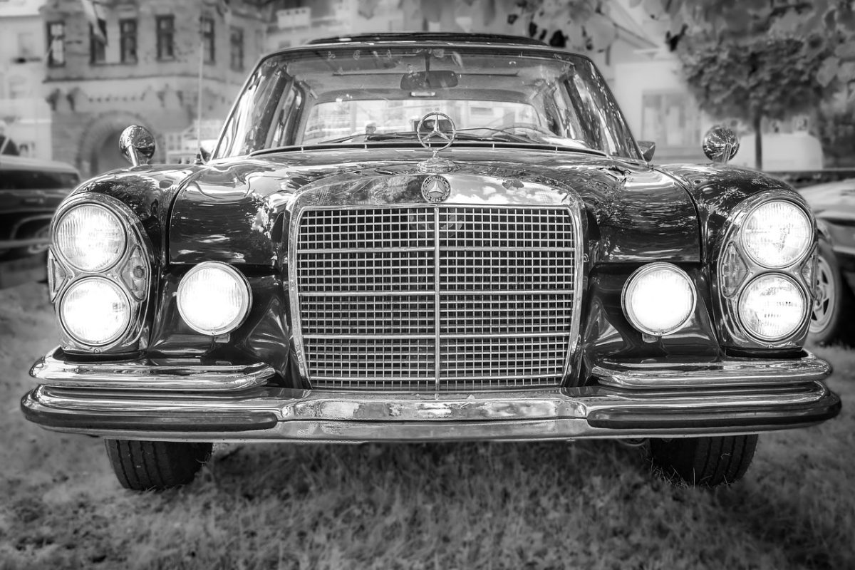 auto, car, car wallpapers, monochrome, retro, antique, automobile, historical, black-and-white, old, vehicle, daimler benz, mercedes, lights