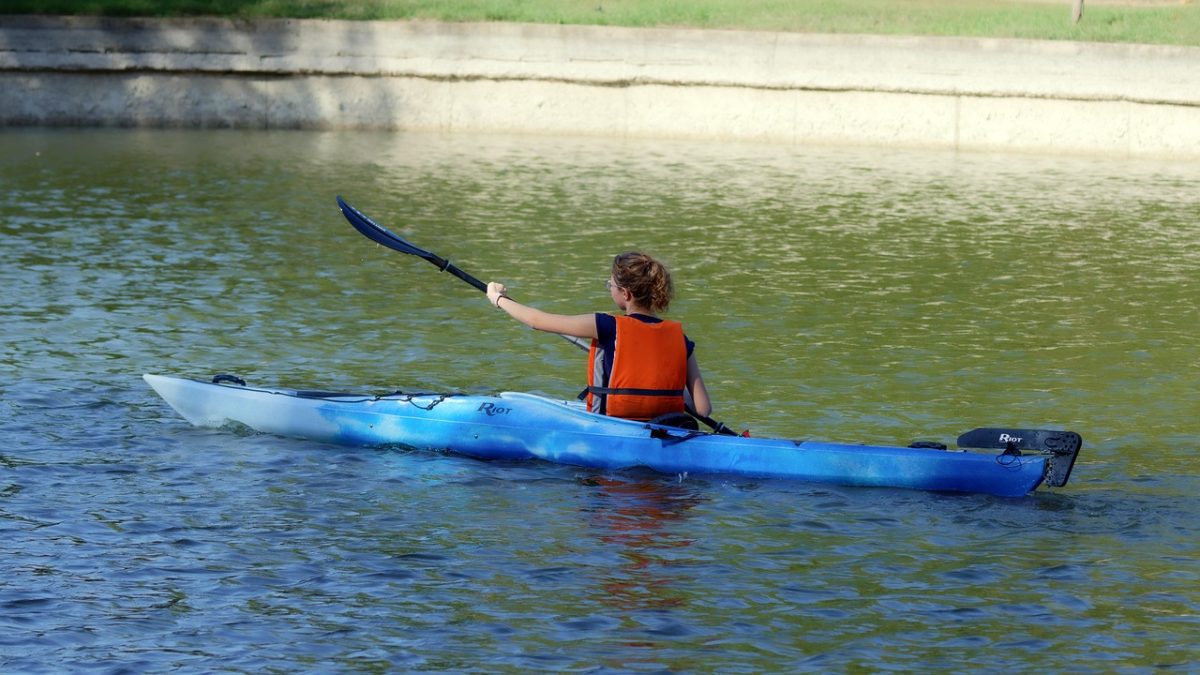 girl, kayak, rowing, teenager, lifejacket, lake, park, nature, sports, recreation
