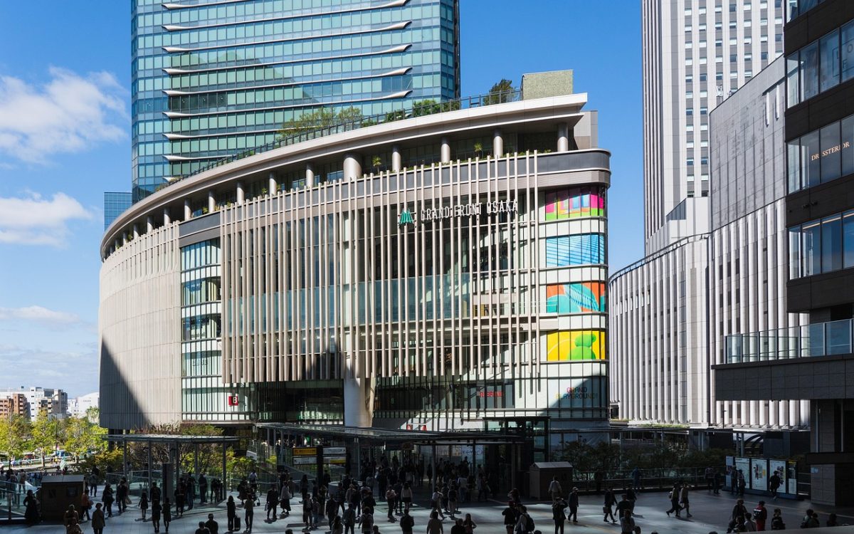 osaka, architecture, building, cityscape, people, skyscrapers, station, modern, facade, structure, crowd