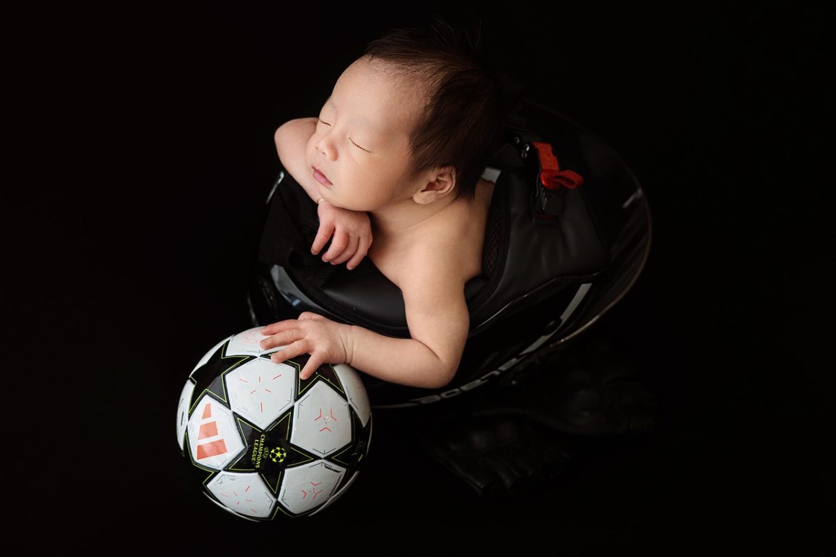 baby, newborn, child, asleep, sleeping, photoshoot, cute, helmet, portrait, football, sports