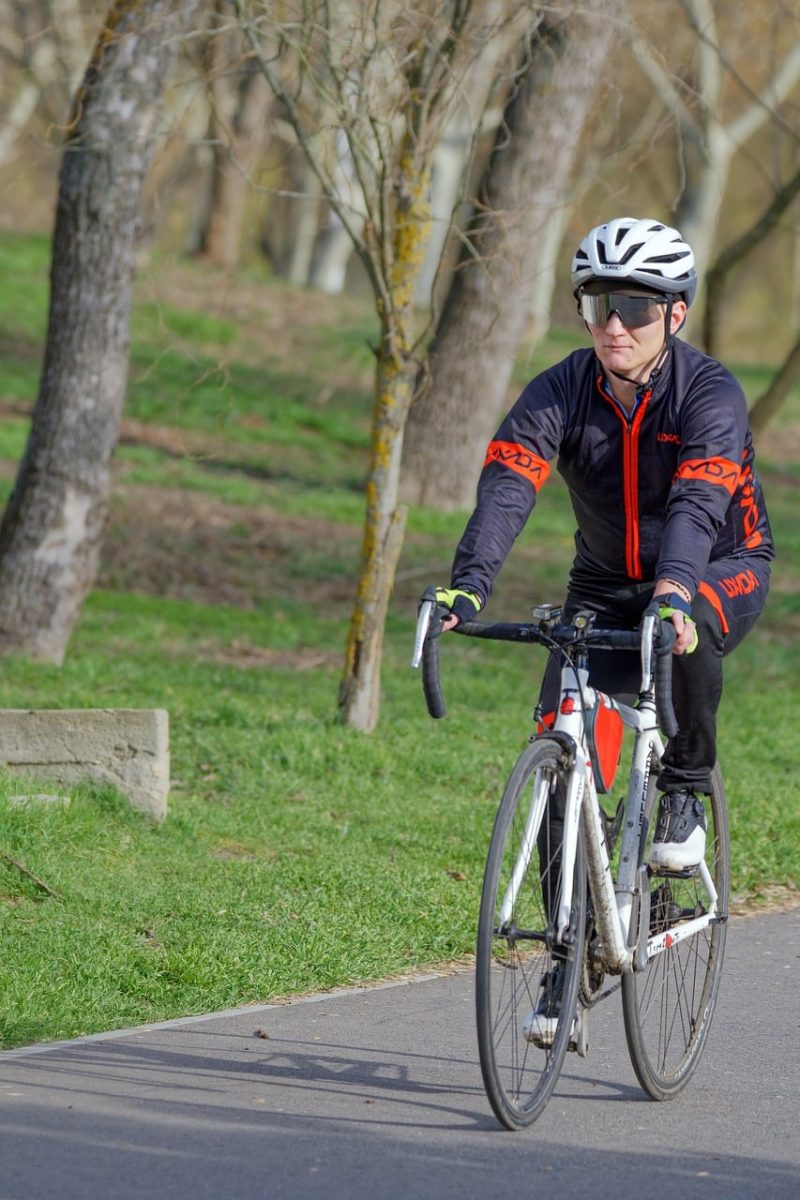 platform, bicyclist, helmet, running, bicycle, bike, nature, alley, park, trees, sports, health, lifestyle, spring
