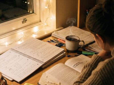 study skills, studying at night, student productivity, learning habits, study routine, academic focus, student desk, handwritten notes, exam preparation, self study, cozy study, education lifestyle, focused learning, study environment, realistic studying, warm lighting, ai generated