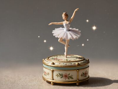 ballerina, magic, dance, ballet, jewelry, miniature, glowing, fairy, fantasy, elegant, childhood, sparkle, treasure, vintage, porcelain, dancer, gift, romantic, music box, ai generated