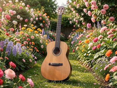 viola, violin, guitar, nature, music, violet, objects, instrument, song, sound, guitarist, acoustic, flor, flores, ai generated