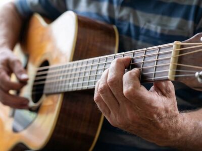 guitar, music, hands, strings, acoustic, musician, playing, instrument, hobby, detail, fingering, melody, sound, wood, artist, performance, practice, chord, talent, ai generated