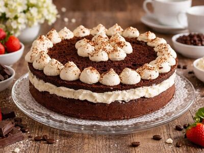 chocolate cake, whipped cream, strawberries, wooden table, dessert, lazy day, café, patisserie, flowers, nature, teacups, flower background, flower wallpaper, hot chocolate, festive, bread box label, beautiful flowers, chocolate shavings, sweet treat, sweet delight