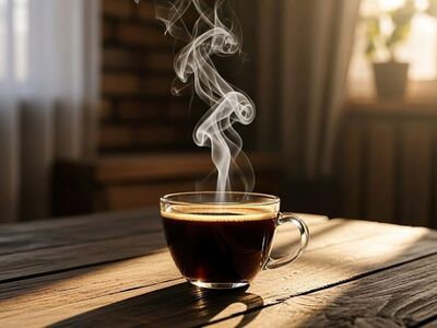 coffee, breakfast, morning, cup, steam, hot, caffeine, table, sunlight, wood, lifestyle, cozy, drink, espresso, latte, aroma, relaxation, shadow, window, mug, interior, beverage, still life, minimalist, coffee cup, atmosphere, ai generated
