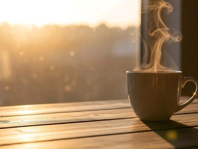 morning, table, coffee, breakfast, coffee cup, cup, steam, hot, caffeine, sunlight, wood, lifestyle, cozy, drink, espresso, latte, aroma, relaxation, shadow, window, mug, interior, beverage, still life, minimalist, atmosphere, ai generated