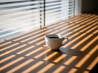 coffee, breakfast, morning, cup, steam, hot, caffeine, table, sunlight, wood, lifestyle, cozy, drink, espresso, latte, aroma, relaxation, shadow, window, mug, interior, coffee cup, beverage, still life, minimalist, atmosphere, ai generated