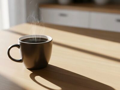 coffee, breakfast, morning, cup, steam, coffee cup, hot, caffeine, table, sunlight, wood, lifestyle, cozy, drink, espresso, latte, aroma, relaxation, shadow, window, mug, interior, beverage, still life, minimalist, atmosphere, ai generated