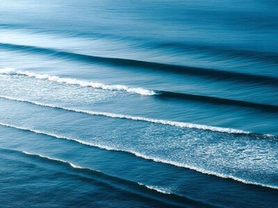 wave, ocean, sea, water, cyanotype, minimal, abstract, blue, texture, background, nature, pattern, surface, ripple, horizontal, coast, marine, calm, peaceful, serene, liquid, fluid, light, ai generated