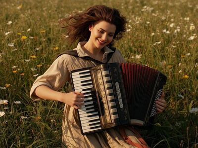 acordeon, accordion, nature, gait, gaita, music, sanfona, flor, verde, flora, naturaleza, plant, ia, accordionist, acordeons, bagpipes, instrumento musicais, bagpiper, girl, ai generated