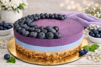 blueberry cake, dessert, purple, fruit, summer dessert, berry, no-bake, delicacy, sweetness, anniversary, celebration, modern, cultural, aesthetic, stunning, raw, mint leaves, lighting, bokeh background