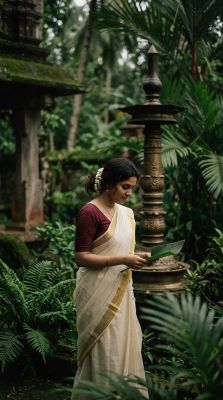 woman, sari, natural, tropical, trees, statue, traditional, garden, smiling, photography, india, nature, greenery, foliage, tradition, outdoor, culture, green, reading, beautiful, indian, ai generated