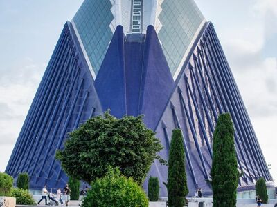 building, architecture, modern, park, grass, sky, clouds, museum, blue, artistic, garden, traditional, geometric, symmetry, concrete, panorama, tourist, city, vacation, windows