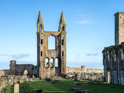 history, cathedral, st andrews, ruins, architecture, gothic, ancient, historical landmark, tourist attraction, medieval, scotland, cemetery, sky, monument, stone, tourism, support tower, building, world heritage, nature, interest
