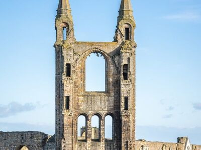 ruin, medieval, scotland, st andrews, cathedral, gothic, tower, stones, architecture, monument, historical, blue sky, st, andrews, courtyard, grass, nature, low angle, sunny, historical site, front view, ancient, university town