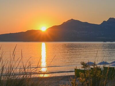sunrise, corsica, sea, morning, beach, mountains, shadows, nature, landscape, water, light, sun, sky, bay, tourism, summer, relaxation, early morning, resort, sun rays