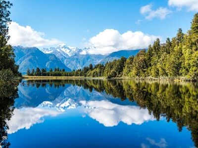 lake, blue sky, mountains, reflection, nature, sky, clouds, mirror image, calm, blue, forest, light, panorama, peaceful, view, landscape, surrounding nature, glimpse, majestic, winter