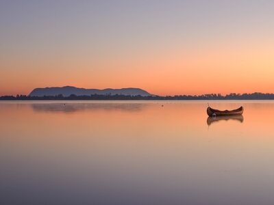 sunrise, quebec, lake, water, outdoors, boat, calm, morning, nature, reflection, sky, scenic, morning calm, silence, lonely, canoe, pond, light reflection, calm water, beautiful landscape, geographic location