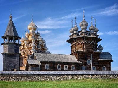 wooden, church, kizhi, pogost, lake onega, karelia, russia, architecture, religion, sky, orthodox, history, culture, travel, landmark, ancient, dome, nature, cross, tower, temple
