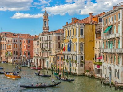 venice, nature, canal, gondola, architecture, historic, culture, tourism, beautiful, city, water, tourist, italian, summer day, sunny, blue sky, colorful, medieval, river, italy, bell tower