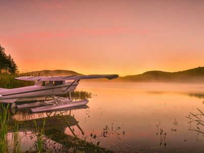 autumn, seaplane, lake, reflection, mist, sunrise, nature, quiet morning, québec, mountain landscape, water, calm, sky, outdoors, tremblant, scenery, canada, dawn, morning, quiet