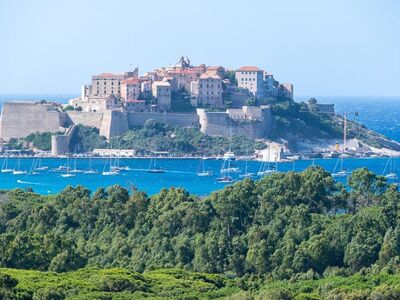 calvi, mediterranean, bay, boats, citadel, summer, panorama, old town, island, blue, horizon, nature, forest, sea, wind, city, harbor, sky, medieval, mediterranean style