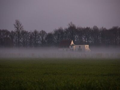 fog, solitude, sunset, trees, rural, peace, farmhouse, autumn, mystical, twilight, cottage, house, winter, field, horizon, morning, house in fog, peaceful, meadow, countryside, nature, mysterious
