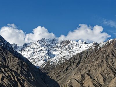 mountains, snow, landscape, mountain range, clouds, gilgit-baltistan, pakistan, karakoram mountains, blue sky, natural scenery, nature, high mountains, landscape photography, sense of peace, mountain scenery, beauty of nature, trekking destination, travel photography destination, topographic features, tourism