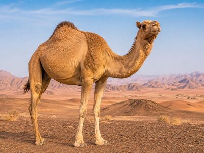 camel, desert, dunes, wildlife, nature, landscape, sand, mountains, arid, travel, adventure, oasis, desert life, mammal, single hump, dromedary, middle east, blue sky