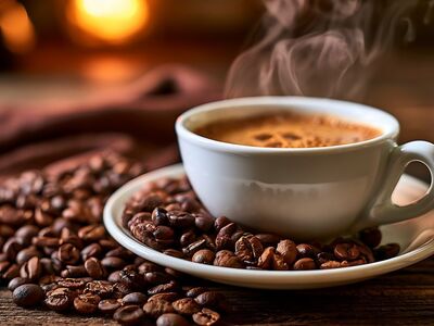 coffee, cup, steam, coffee cup, beans, beverage, wood, brown, hot, morning, snack, home, kitchen, aromatic, relaxation, warming, cabin, coffee break, heating, pleasure, lit candle, glow