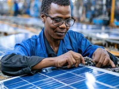 technician, solar panel, factory, industry, energy, renewable, electricity, sustainability, technology, blue, uniform, safety, engineering, production, worker, industrial, assembly, workplace, employee, assembly line